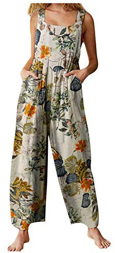 Edhomenn Women Summer Dungarees Multicolor Patchwork Square Neck Long Jumpsuit Playsuit Sleeveless Casual Baggy Overalls Rompers (B-Yellow, XXXXL)