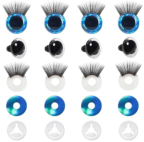 TOAOB 16 Stück 25mm Blau Puppenaugen Sicherheitsaugen Kunststoff Basteln Augen Glitter Spielzeug Augen Mit Wimpern und Hartscheibe für Häkeltiere Puppe Marionette Plüschtier Teddyaugen