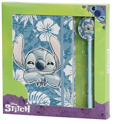 Disney Lilo und Stitch Aloha-Geschenkbox mit Tagebuch und Fashion Kugelschreiber, Blau, 22,4 x 23,2 cm