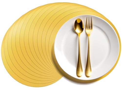 Mototo 60 Stück Runde Papier Tischsets Gold Einweg Tischmatten Spiegelfolie Dekorative Platzsets Goldene Dekorative Tischsets für Esszimmer Hochzeit Bankett Party Festlich Neujahr Weihnachten
