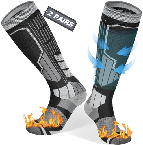 Reamphy 2 Paar Skisocken Merino Wollsocken Thermosocken für Herren Damen, Atmungsaktiv Kompressionsstrümpfe Warme Stützstrümpfe Kniehoch Dicke Kompressionssocken für Wintersport, Snowboard, 39-42