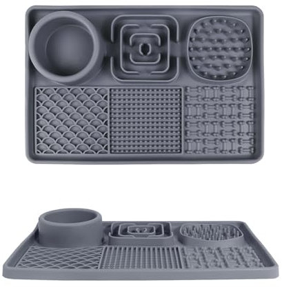 AODALIY Upgrade XL Silicone Licky Mats for Dogs Cats [BPA Free] + [Large Suction Cup] Dog Licking Mat Cat Lick Mat Pet A Great Idea for the Dog in the Shower, Brushing Out etc. (Grey)