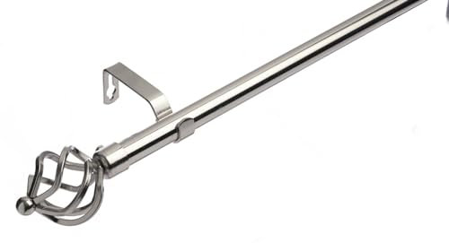 Lister Cartwright 19 mm Extendable Metal Curtain Poles, Brushed Steel (Cage Finials, 210-320 cm)