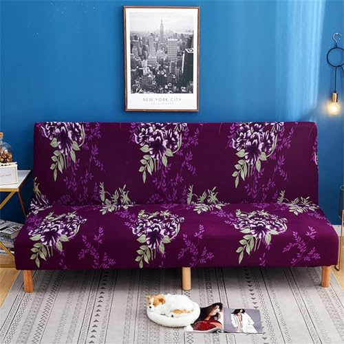 Surwin Sofabezug ohne Armlehnen 2/3 Sitzer, Modern Druck Stretch Armlose Clic Clac Sofabettüberzug Bunt Sofahusse Schonbezug Protector für Klappcouch Schlafsofa (L:190-230cm,Lila Retro)