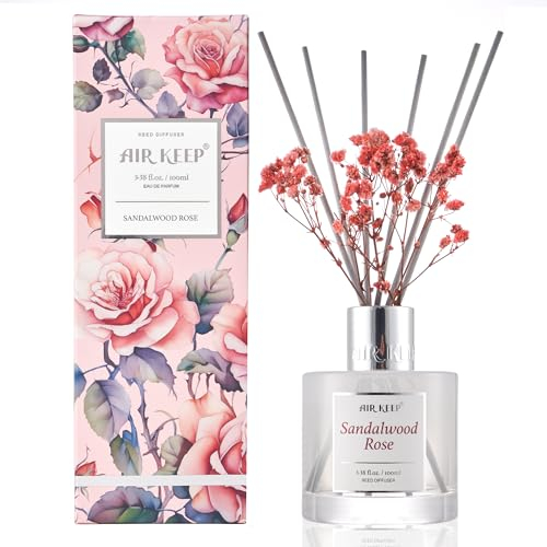 Airkeep Difusor de Aromas Sándalo y Rosa, Ambientador Hogarcon 8 Varillas Ambientador, Difusor de Fragancia