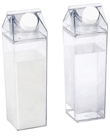 VOSSBACH 2x Kunststoff Milchflasche 500 ml Transparent Wiederverwendbar Wasserflasche Saftflasche Milch Flasche Plastikflasche