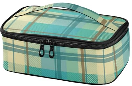 Lonchera retro de tartán turquesa a cuadros para mujeres y hombres, lonchera aislada, portátil, bolsa de mano para escuela, oficina, picnic, viajes, Tartán a cuadros turquesa retro, Talla única
