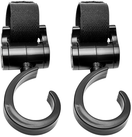 babycab Drehbare Befestigungshaken für Kinderwagen & Buggys schwarz - belastbar bis 3 kg - um 360° drehbar, mit Klettverschlüssen - ca. 10,5(L) x 5(B) x 2,5(H) cm