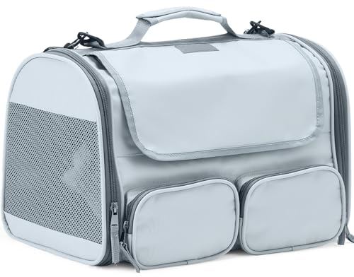 FUKUMARU Transportbox Katze, kleine Hundetransporttasche mit weichen Seiten, Reisetasche für große Katzen mit Netzfenster, zugelassen für Fluggesellschaften, Haustiere bis 6 kg,Mittel
