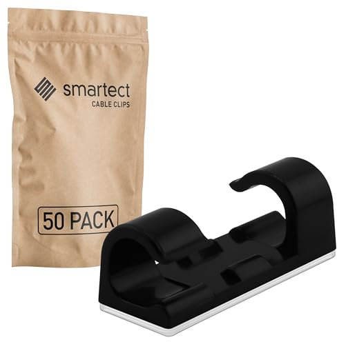 smartect Kabelhalter selbstklebend in Schwarz [50 Stück] Kabelwandklemmen zum fixieren von USB-, Strom- und Ladekabeln, Kabelclips für Kabelmanagement am Schreibtisch