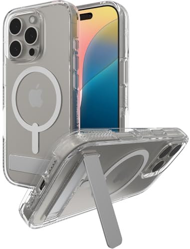 ZAGG Crystal Palace Snap KS Graphene-Reinforced Case with Built-In Kickstand for iPhone 16 Pro [6.3-Inch], MagSafe Compatible, Anti-Yellowing, Shockproof Phone Back Cover (Transparent)