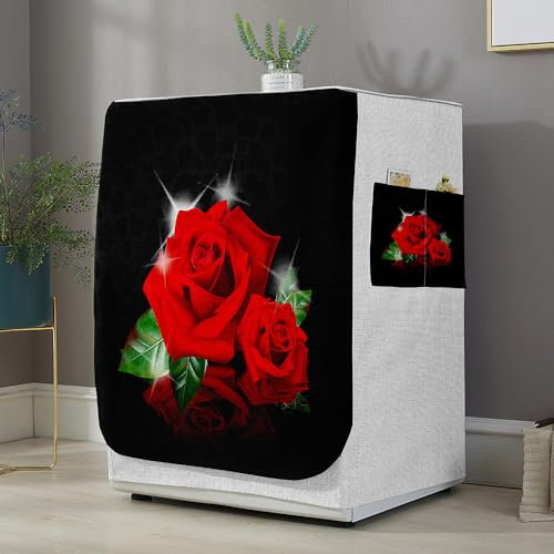 Highdi Funda de Lavadora Cubierta Exterior,3D Adapta a la Mayoría de Lavadoras y Secadoras de Carga Frontal Protector Solar a Prueba de Polvo (S Capacidad 6~7,5 KG,Flores Rosas)