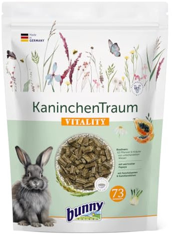 Bunny KaninchenTraum Vitality | 1,5 kg | Alleinfuttermittel für Zwergkaninchen ab dem 6. Lebensmonat | 63 Verschiedene Pflanzen und Kräuter von unbehandelten Wiesen | 3-Faser-Mix