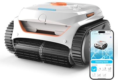 WYBOT C2 Poolroboter Akku Boden und Wand für Einbaupools bis 150㎡, Doppelfiltration, 3-Fach Motor, Starke Saugkraft, Wandkletter & Wasserlinie, 180 Min, App(Weiß-Orange B)