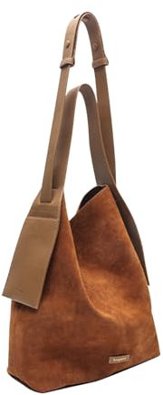 CORIOS Damen Wildleder Handtasche Herbst Winter Schultertasche Große Umhängetasche Retro Tragetasche Weiches Kunstleder Henkeltaschen Elegant Tote Beutel für Reise Arbeit Shopper Braun M