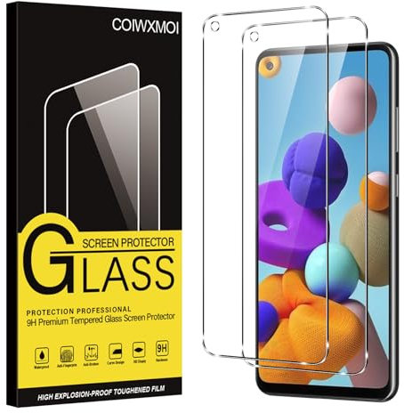 Coiwxmoi 2 Stück Panzer Schutz Glas für Samsung Galaxy A21s 4G 6,5, HD Klar Glas Displayschutz, 9H Härte Schutzfolie, Anti-Kratzen Ultrabeständig Displayschutzfolie für Samsung A21s 4G