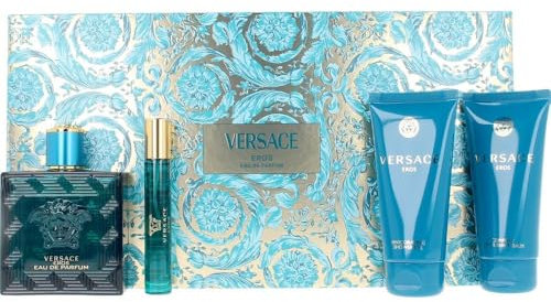 VERSACE EROS POUR HOMME SET 100ML EAU DE PARFUM SPRAY+10ML EAU DE PARFUM+75ML AFTER SHAVE BALM+75ML SHOWER GEL - 1 SET