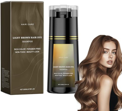Haarfärbe-Shampoo Für Schnelle Und Natürliche Farbabdeckung – Graue Haare Färbeschampoo Für Frauen & Männer, Mit Natürlichen Inhaltsstoffen, Einfache Anwendung,(Hellbraun, 200ml) Hair Dye Shampoo