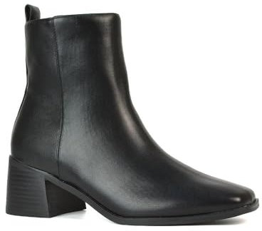 ESSEX GLAM Women's Low Heel Ankle Boots Ladies Block Heeled Square Toe Black Synthetic Leather Celsea Biker Booties Size 6