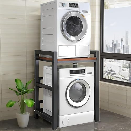 FKKPRVAX Portable Stacking Kit For Tumble Dryers, Floor Standing Washer-Dryer Rack With Shelves, Height Adjustable, Storage Rack For Tumble Dryers And Dishwashers, Load Capacity 800 Kg (Black)
