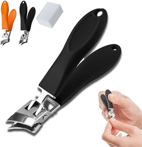Acssart Wide Jaw Opening Anti-Splash Slanted Nail Clipper Slanted Nail Clippers, No Splash Nail Trimmer for Men, Long Handle Curved Toenail Clippers, Curved Nail Clippers for Thick Nails (Black)