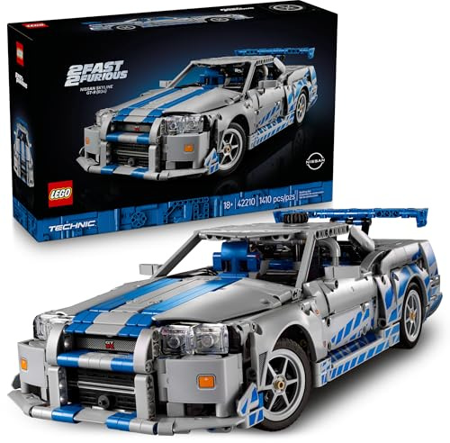 LEGO Technic 2 Fast 2 Furious Nissan Skyline GT-R (R34) Car - DIY Kit and Building Set for Adults - Collectible Model Street Racer with Drift Function - Gift for Car Enthusiasts and Movie Fans - 42210