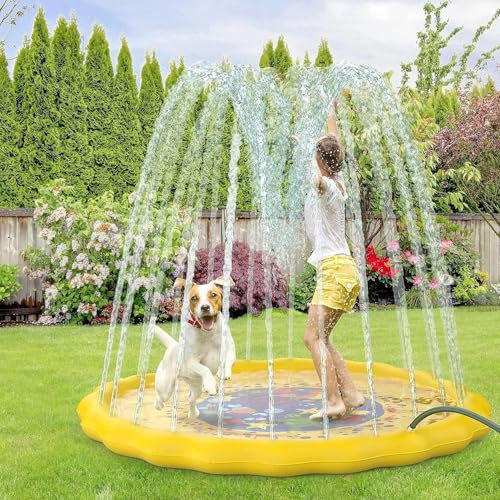 170CM Juegos de Agua para NiñOs Exterior, Engrosamiento Antideslizante de PVC Juegos Piscina para NiñOs, Splash Pad Ideal para JardíN, Playa, NiñOs, NiñAs y Mascotas