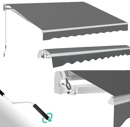 UNIONLINE Gelenkarmmarkise 400 x 300cm, Einziehbare Markise Sonnenschutz Winkel Einstellung(40-90°), Aluminiumrahmen-Höhenverstellbare Sonnenmarkise mit manueller Handkurbel für Balkon, Grau