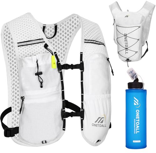 ONETOALL Running Vest Women with Water Bottle 500ml, 6L Reflective Hydration Backpack Mens, Lightweight 150g for Trailrunning Hiking Marathon, White with Soft Flask