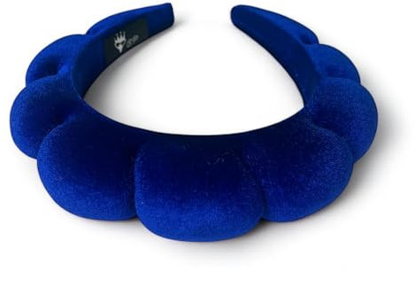 Skincare Haarband Damen – Gepolstertes Velvet Stirnband in Royalblau für Make-up, Gesichtspflege & Beauty Routine – Waschbar mit elegantem Organza-Etui