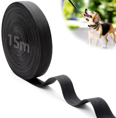 Mbsomnus 15M Gurtband Polypropylen Nylonband 15 mm Schwarz Baumwolle Gurtbänder Wasserresistent Taschengurtband Gürtelschlaufen für Schneiden Nähen DIY Rucksack Gepäckgurten Hundeleinen Taschen
