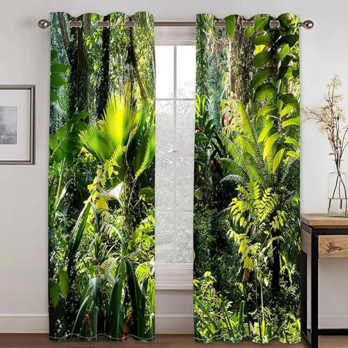 Mesnt Tenda Coprente Oscurante per Finestra, Piante tropicali verdi, Soggiorno, Camera da Letto, Verde Marrone, 96x138cm