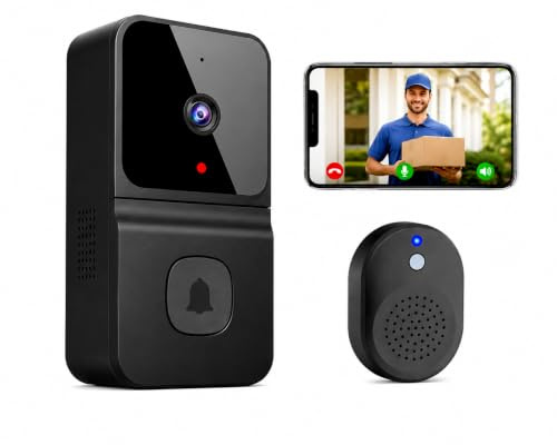 Wireless Video Doorbell Camera with Chime, 480P HD Security Doorbell, Wide Angle Lens, Two-Way Audio, Night Vision, Wi-Fi Connectivity, No Monthly Fee, Smart Door Bell Camera