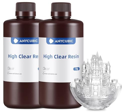 ANYCUBIC Hochtransparentes 3D Drucker Resin, UV 405nm Standard Rapid Photopolymer Resin, Vergilbung Widerstehen, Lang anhaltende Klarheit für den LCD/DLP 3D Printer (High Clear,2000g)