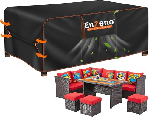 Enzeno Abdeckung Gartenmöbel Wasserdicht,250X180X90cm Gartenmöbel Abdeckplane,420D Oxford Gewebe Loungemöbel Schutzhülle Winterfest,Lounge Abdeckhauben mit Luftauslass für Tische und Stühle