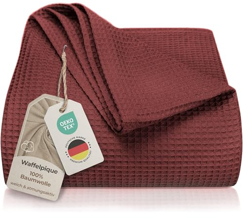 LAYNENBURG Premium Tagesdecke 240 x 260 cm XXL - Waffelpique 100% Baumwolle - leichte Sommerdecke Waffeloptik - Baumwolldecke Bett-Überwurf, Sofa-Überwurf, Couch-Überwurf - Sofa-Decke (Mahagoni)