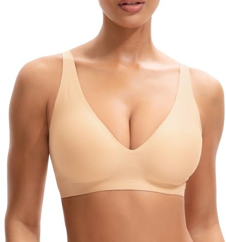 INNERSY Nude Bra Tops for Women Non Wired Push Up Bras Soft Bralette T Shirt Adjustable Everyday Bra (M, Beige)