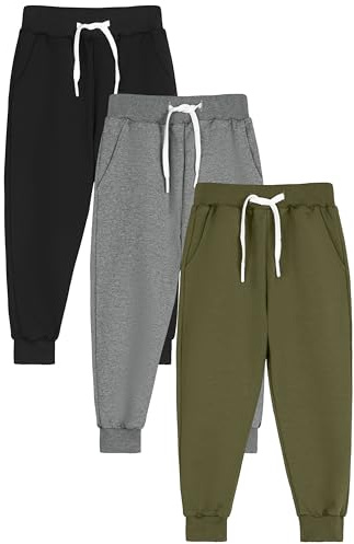 Ruisita Jungen-Hosen 3er-Pack | Baumwoll-Jogger mit Kordel & Taschen | Sportbekleidung für Jungen (5-12 Jahre)