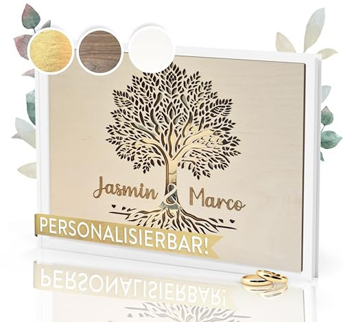 TWIVEE - Gästebuch - für Hochzeit, Geburtstag, Babyparty, Ferienwohnung etc. - 100 blanko Seiten weiß - Hochzeitsalbum - Hochzeitsbuch - Hochzeitsgästebuch - Personalisiert - Lebensbaum