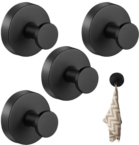AONAYO 4 ganchos con ventosa, soporte para toallas, ventosa, gancho con ventosa, extrafuerte, sin taladrar, gancho para toallas negro, acero inoxidable, resistente al agua, para baño, cocina, ventana