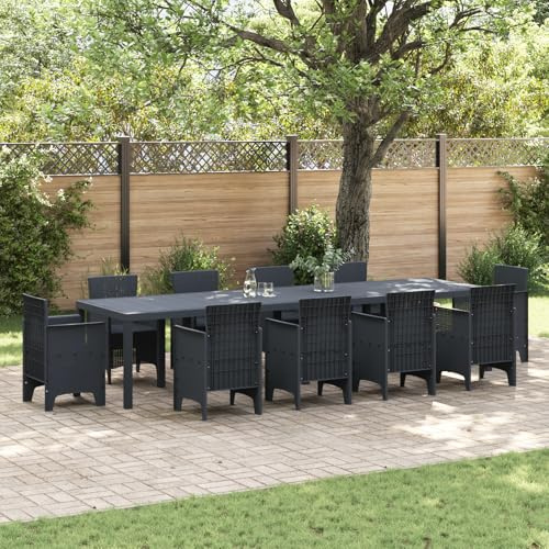 IBUQDDV Gartentisch Anthrazit 350x100x73 cm Poly Rattan Ausziehbar Wetterfest Moderner Außentisch für Terrasse Garten