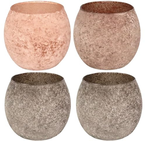 Teelichtgläser Braun, 4er Set Bernstein Teelichthalter Glas für Herbstdeko, Vintage Kerzengläser für Votivkerzen, Rustikale Kerzenhalter Glas als Tischdekoration für Erntedank, Hochzeit