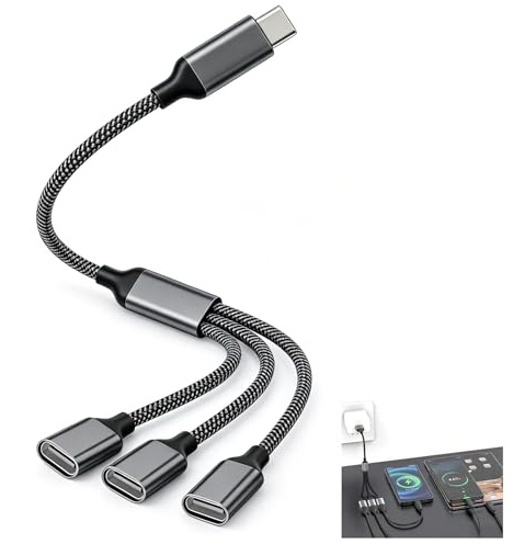Cable Divisor USB C 3 en 1, Adaptador Duplicador USB-C Splitter con Triple Puerto, Carga y Transferencia de Datos, USB C Splitter para Laptop, PC, PS5, Teclado, Ratón, Impresora