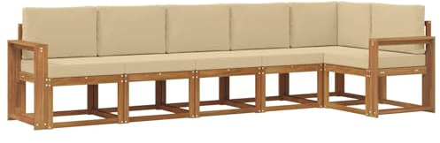 vidaXL Outdoor-Sofagarnitur mit Kissen 6 pcs Natur und Beige, Modernes Garten-Sofa, Langlebiges Outdoor-Sofa-Set, Lounge-Möbel für die Terrasse, Bequeme Sitzgelegenheiten