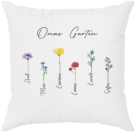 Geschenke Mall personalisierte Kissen Mit Namen - Omas Garten - Mama Kissen, oma Kissen personalisiert, muttertagsgeschenke für Mama zierkissen (6 Blumen)