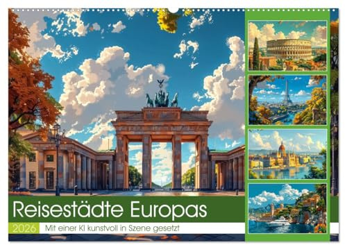 Reisestädte Europas (Wandkalender 2026 DIN A2 quer), CALVENDO Monatskalender: Entdecken Sie mit den fantasievollen Illustrationen, die faszinierenden Städte Europas. (CALVENDO Orte)