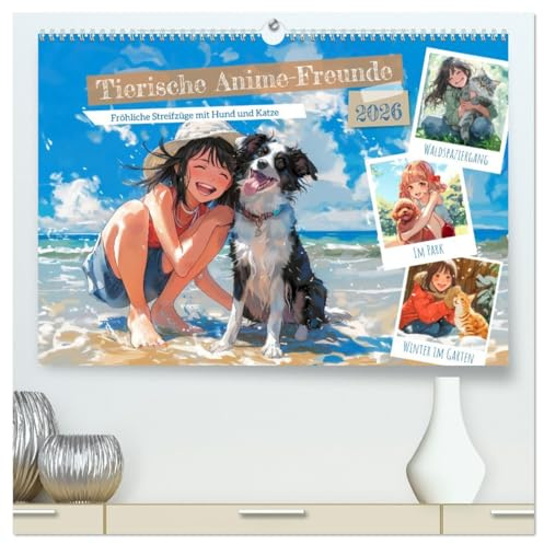 Tierische Anime-Freunde - Fröhliche Streifzüge mit Hund und Katze (hochwertiger Premium Wandkalender 2026 DIN A2 quer), Kunstdruck in Hochglanz: ... Ein Jahr voller Freuden (CALVENDO Menschen)