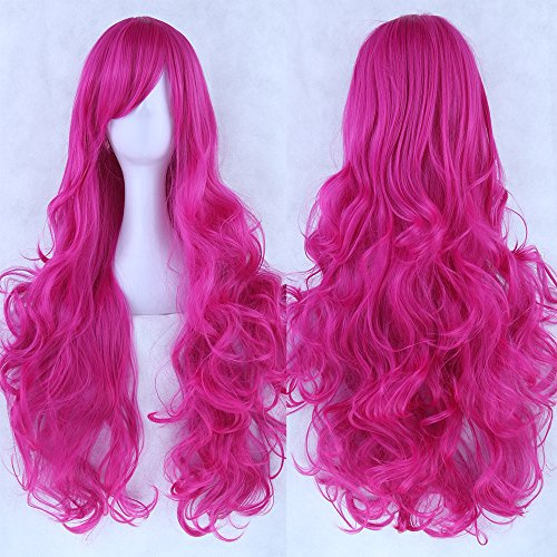 Fouriding 31 Rose Red Women's Long Curly Wave Cosplay Party Wigs Hairpieces Hair Cap Lolita Style Anime Wig
