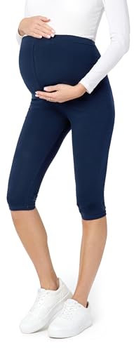 Be Mammy Leggings de maternité en Coton 3/4 Courts Confortables et Opaques 3/4 Pantacourt Pantalon Grossesse Maternité BE20-229 (Bleu Marine XXL)