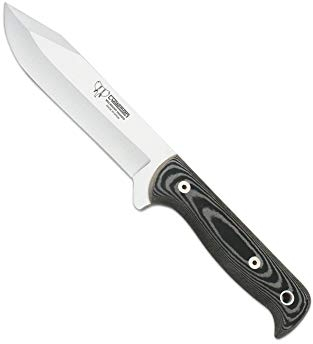 Cudeman Cuchillo 119-M hoja de acero inoxidable ACX-380 de 13 cm empuñadura de micarta negra de 12 cm para caza, pesca, supervivencia y bushcraft + Portabotellas regalo